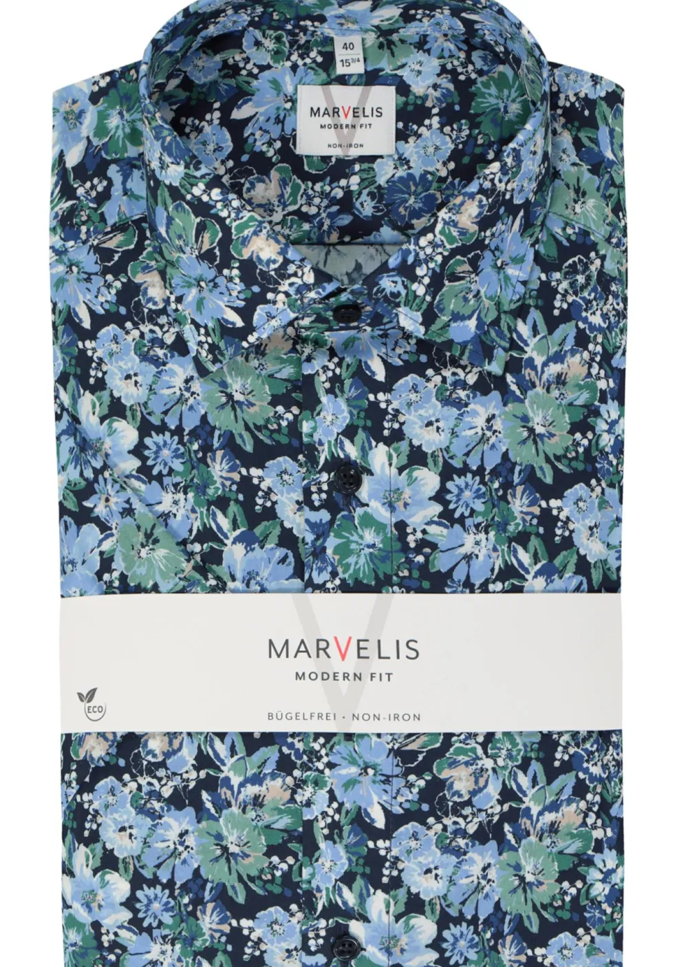 MARVELIS modern fit overhemd, korte mouw, popeline, groen dessin
