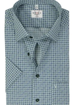 MARVELIS modern fit overhemd, korte mouw, popeline, groen dessin