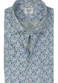 MARVELIS modern fit overhemd, korte mouw, popeline, lichtblauw dessin