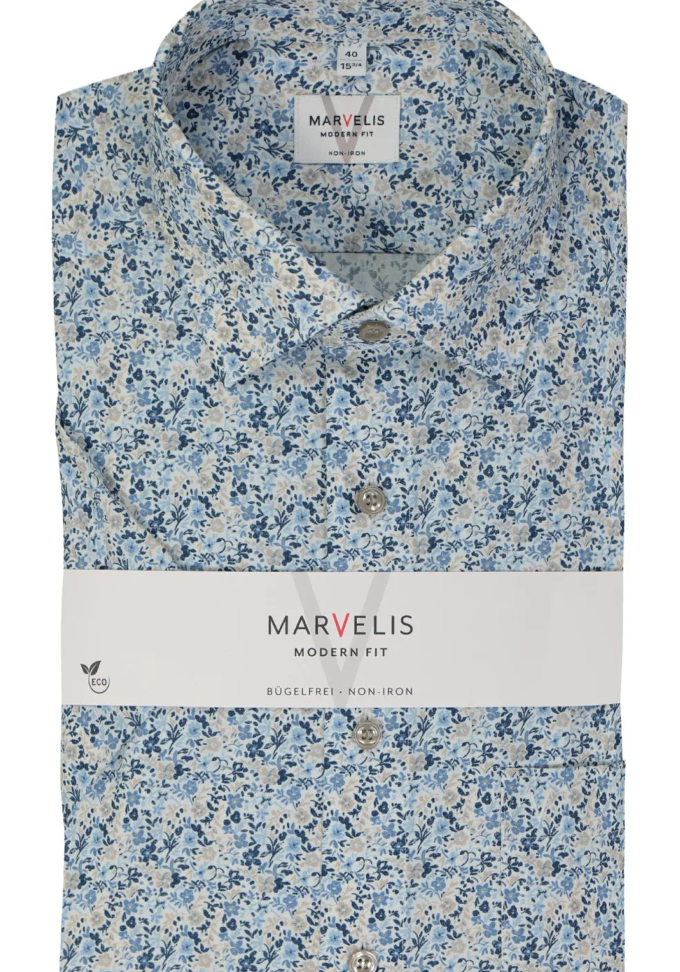 MARVELIS modern fit overhemd, korte mouw, popeline, lichtblauw dessin