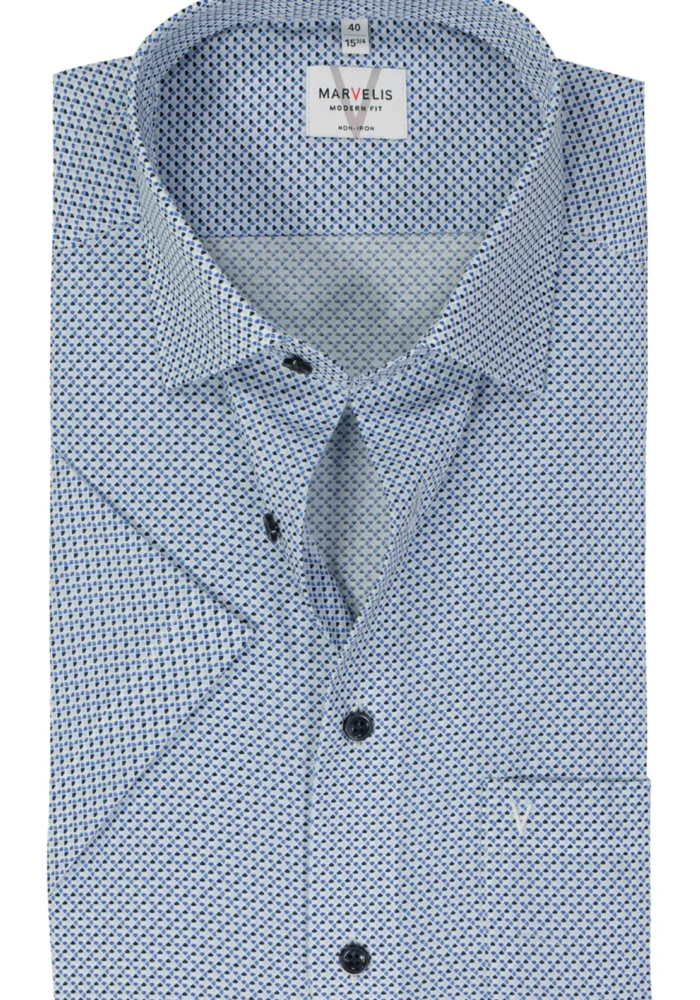 MARVELIS modern fit overhemd, korte mouw, popeline, lichtblauw dessin