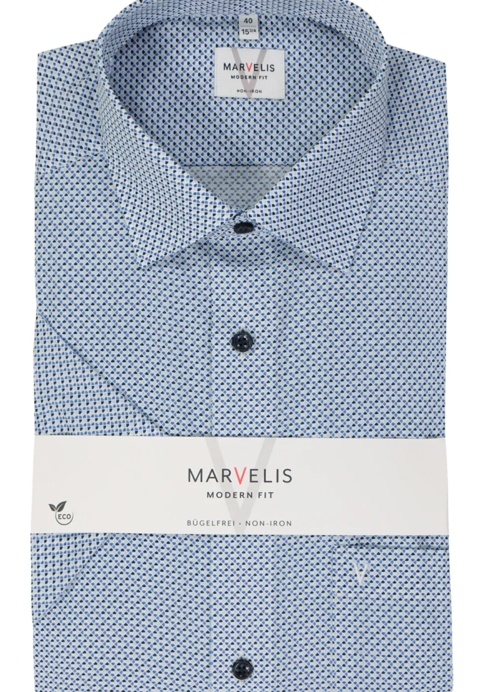 MARVELIS modern fit overhemd, korte mouw, popeline, lichtblauw dessin