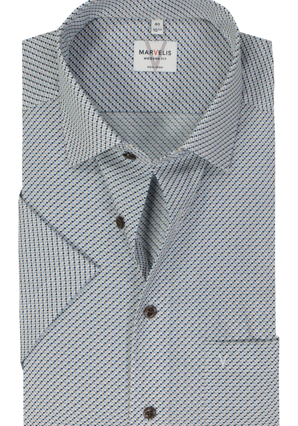 MARVELIS modern fit overhemd, korte mouw, popeline, lichtbruin dessin