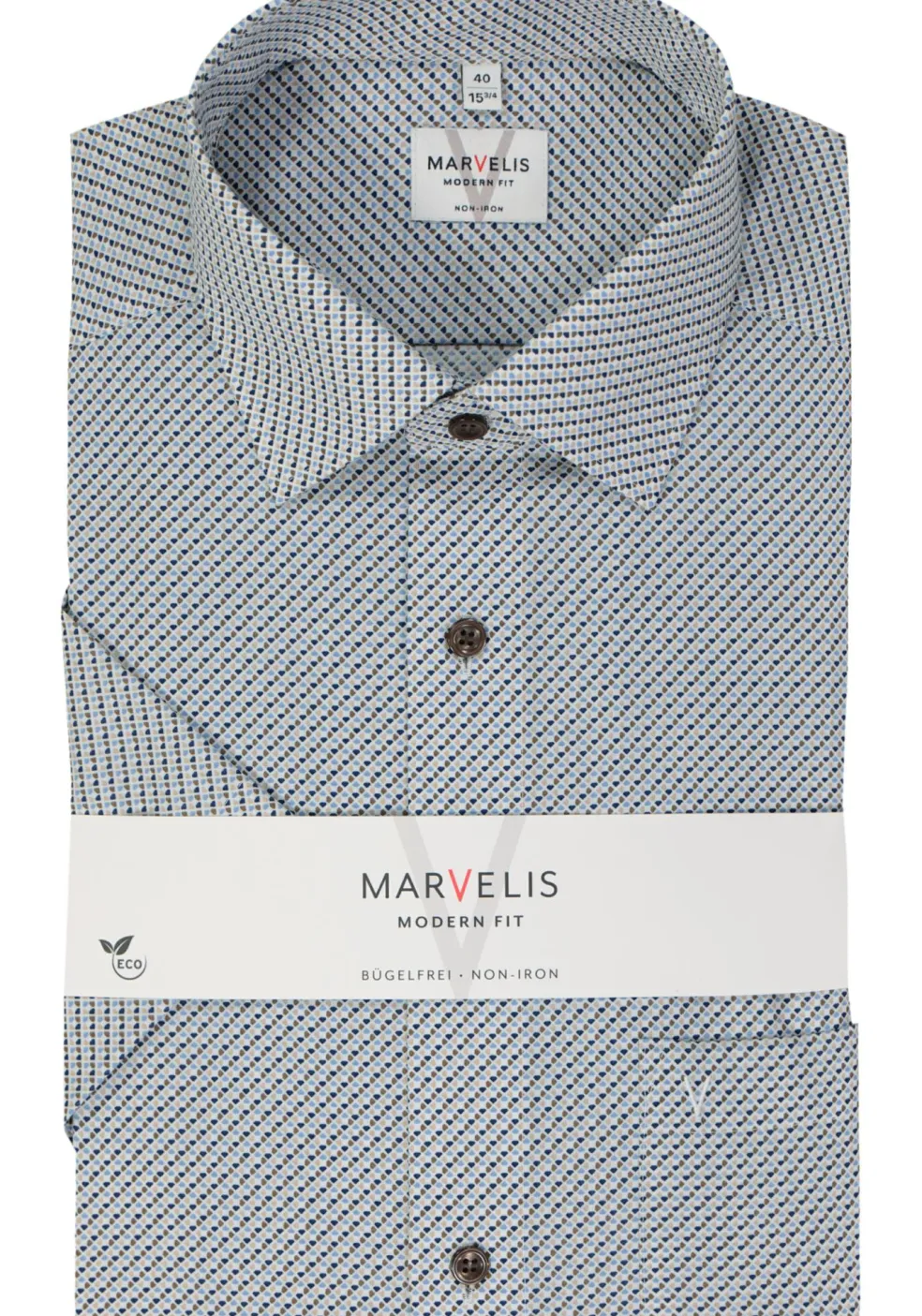 MARVELIS modern fit overhemd, korte mouw, popeline, lichtbruin dessin
