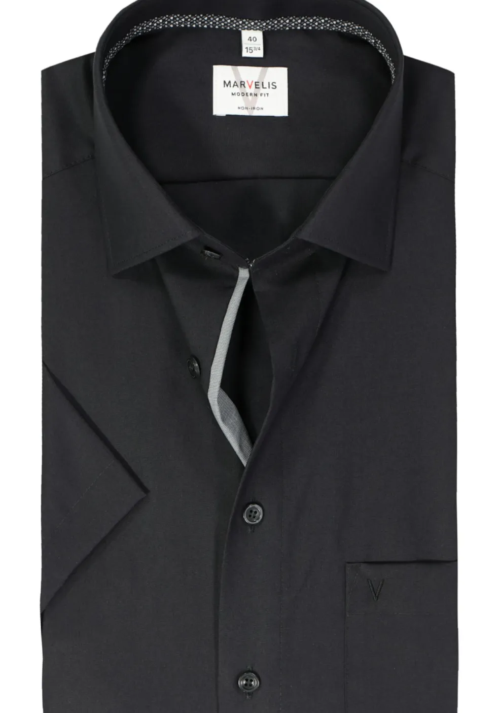 MARVELIS modern fit overhemd, korte mouw, popeline, zwart