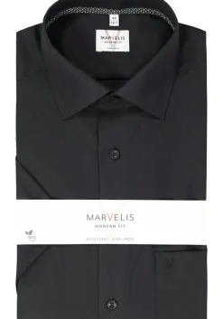 MARVELIS modern fit overhemd, korte mouw, popeline, zwart
