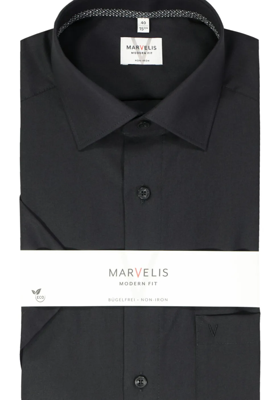 MARVELIS modern fit overhemd, korte mouw, popeline, zwart