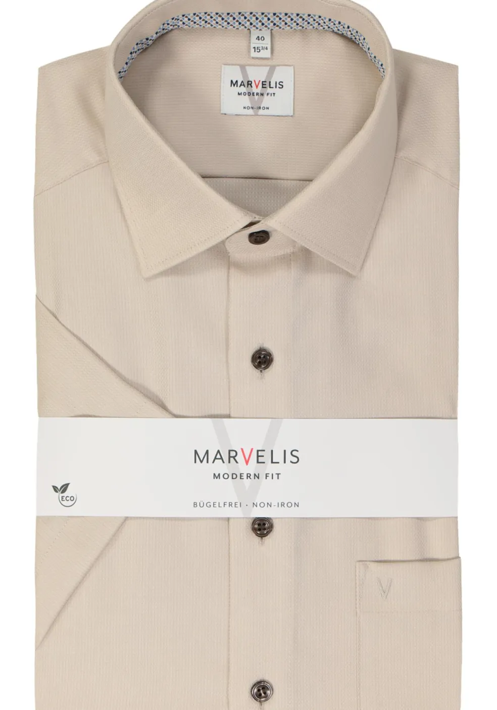 MARVELIS modern fit overhemd, korte mouw, structuur, beige