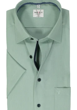MARVELIS modern fit overhemd, korte mouw, structuur, groen