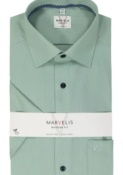 MARVELIS modern fit overhemd, korte mouw, structuur, groen