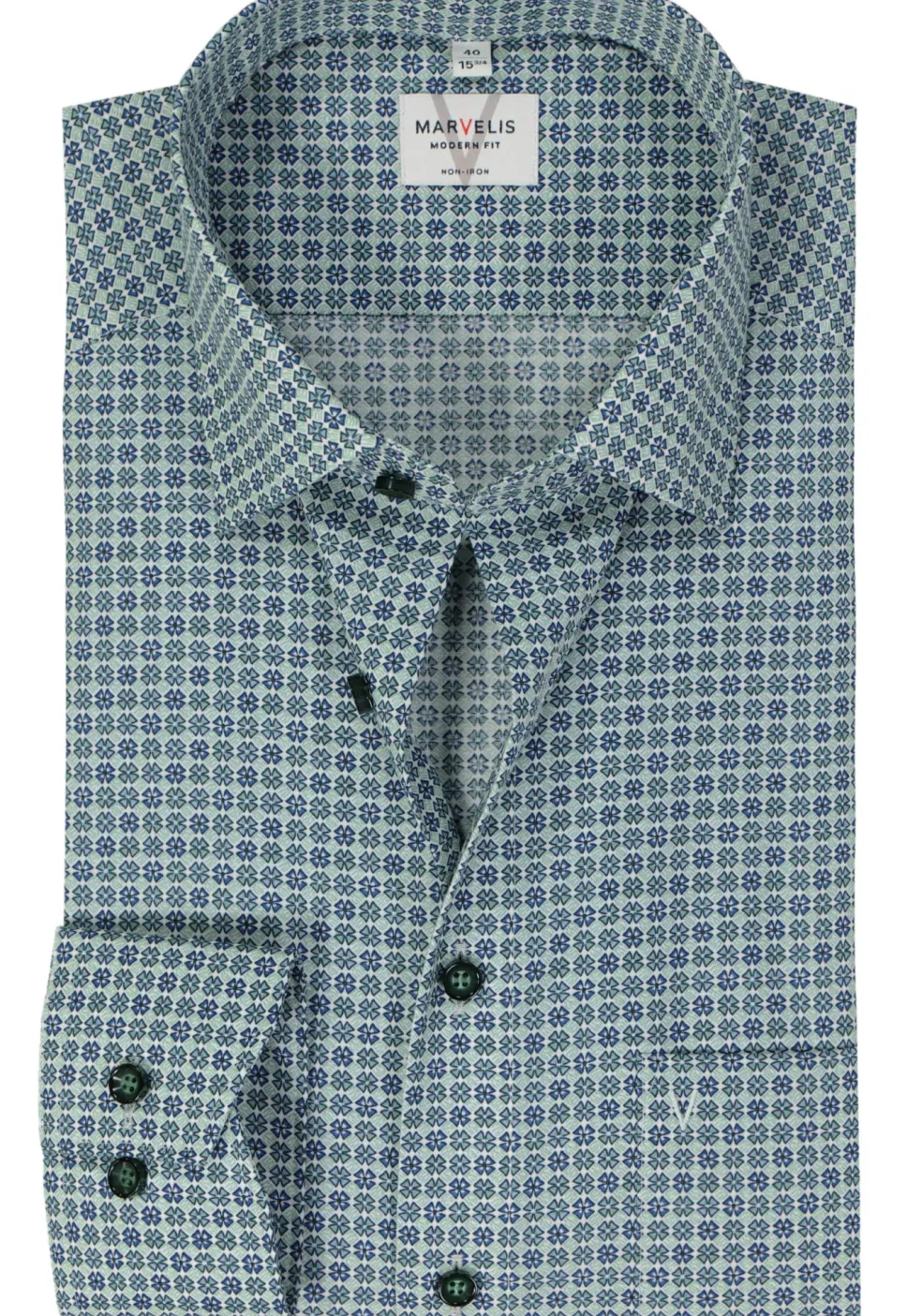 MARVELIS modern fit overhemd, mouwlengte 7, popeline, groen dessin