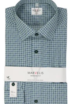 MARVELIS modern fit overhemd, mouwlengte 7, popeline, groen dessin