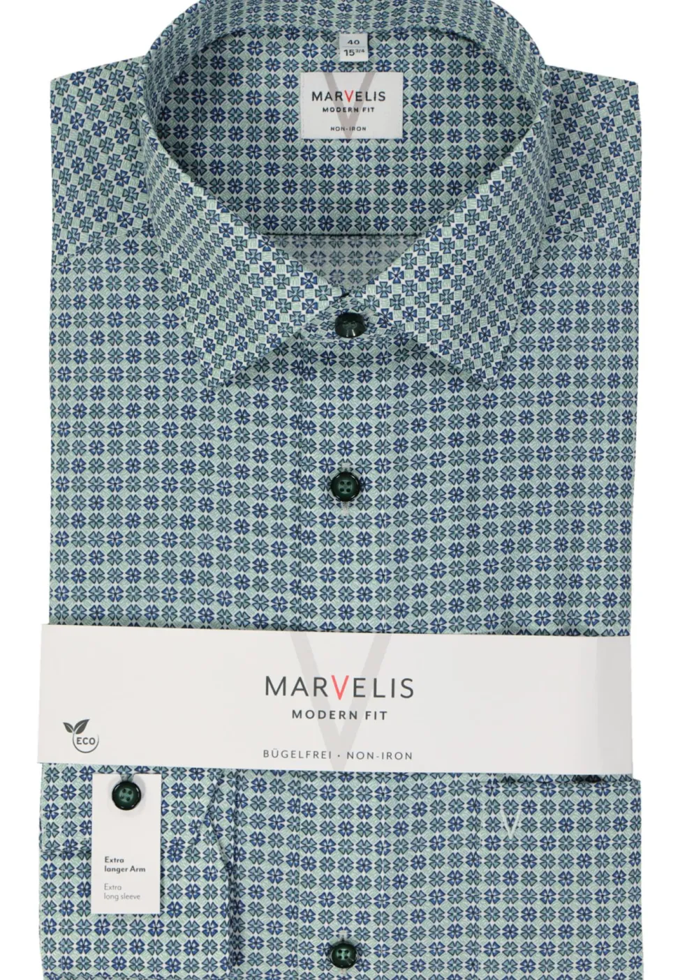 MARVELIS modern fit overhemd, mouwlengte 7, popeline, groen dessin