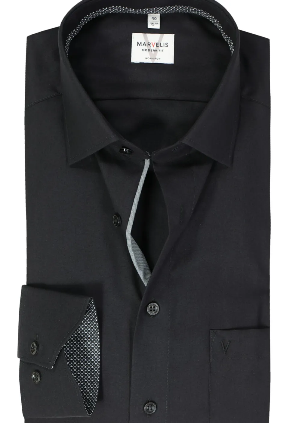 MARVELIS modern fit overhemd, mouwlengte 7, popeline, zwart