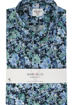 MARVELIS modern fit overhemd, popeline, groen dessin