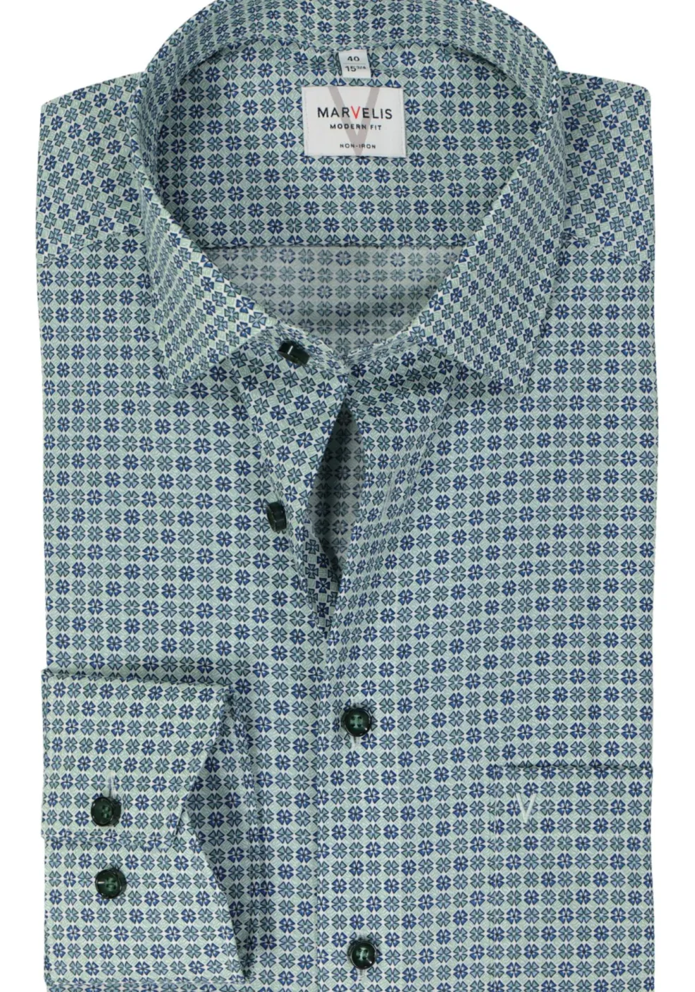 MARVELIS modern fit overhemd, popeline, groen dessin