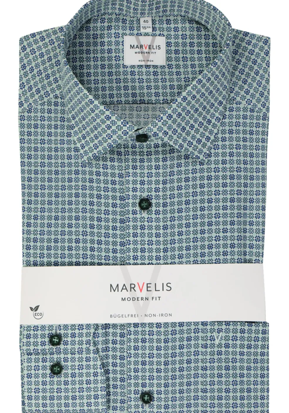 MARVELIS modern fit overhemd, popeline, groen dessin