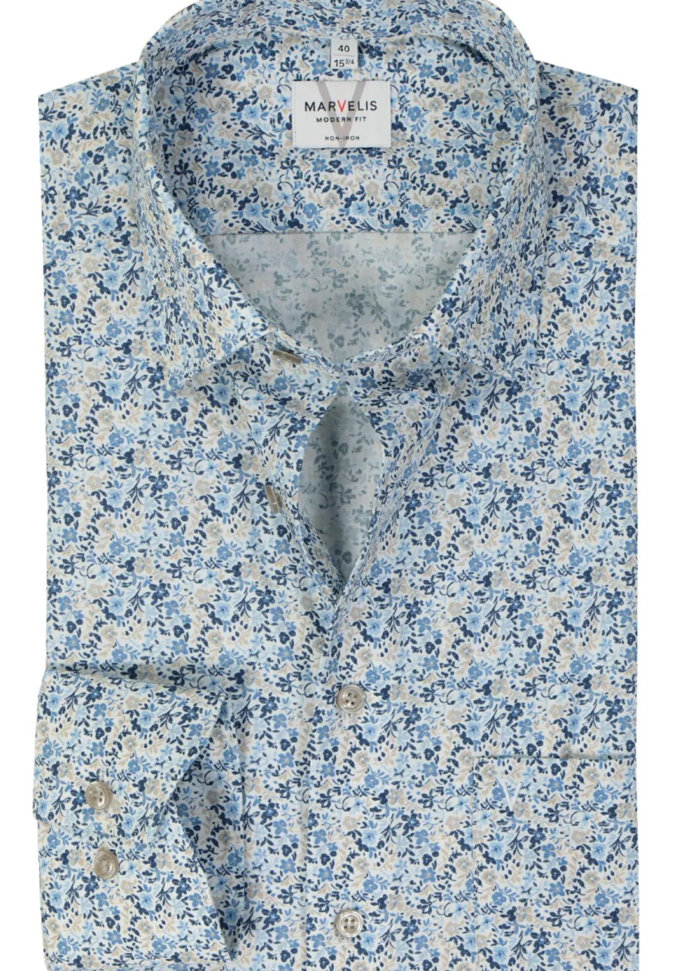 MARVELIS modern fit overhemd, popeline, lichtblauw dessin