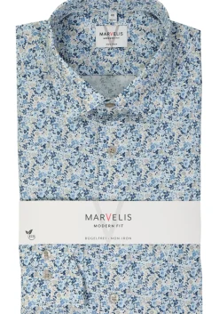 MARVELIS modern fit overhemd, popeline, lichtblauw dessin