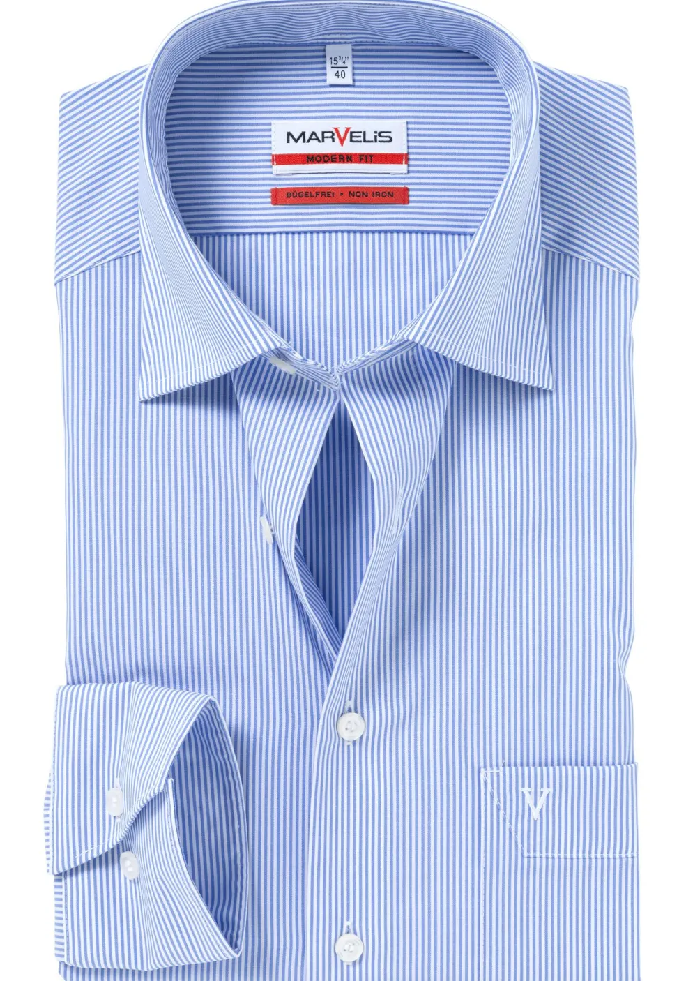 MARVELIS modern fit overhemd, blauw met wit gestreept