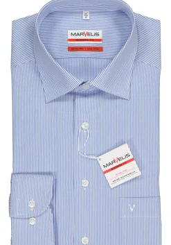 MARVELIS modern fit overhemd, blauw met wit gestreept