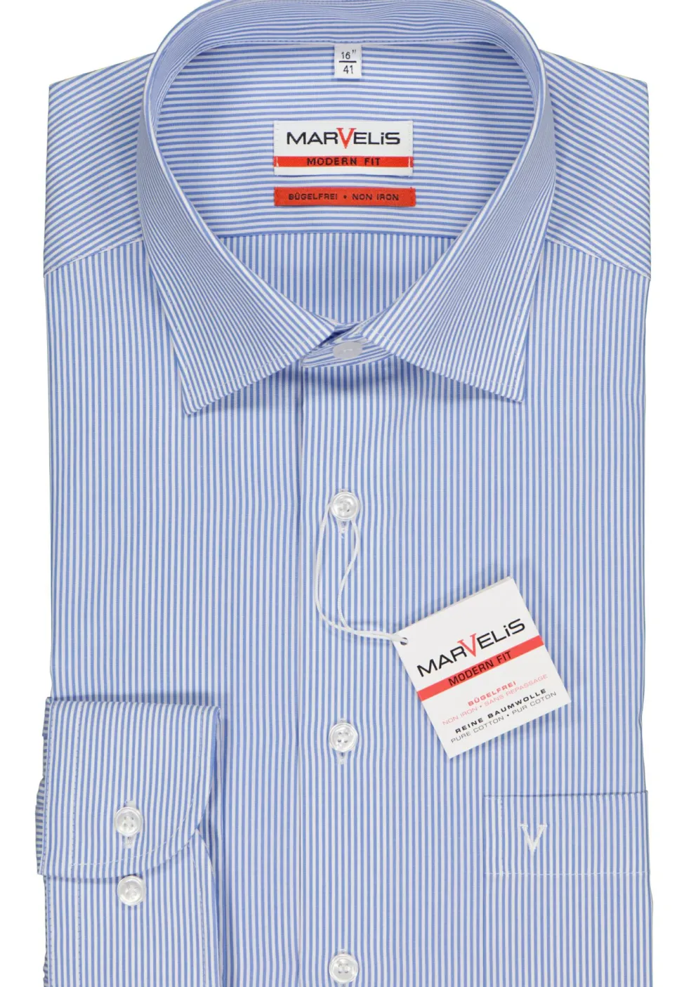 MARVELIS modern fit overhemd, blauw met wit gestreept