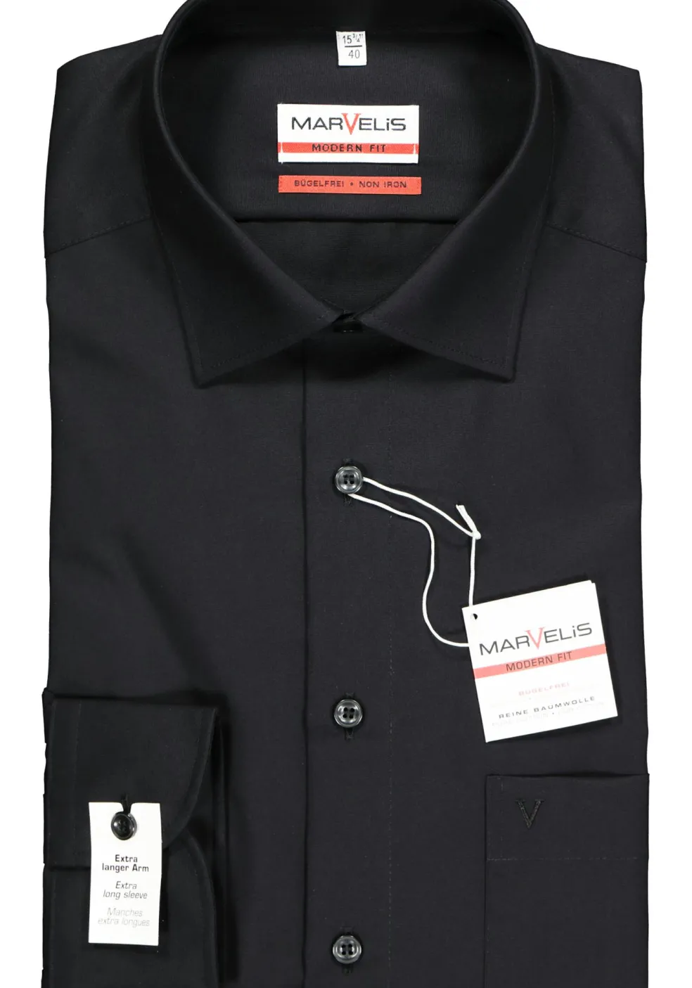 MARVELIS modern fit overhemd, mouwlengte 7, zwart