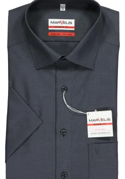 MARVELIS modern fit overhemd, korte mouw, antraciet