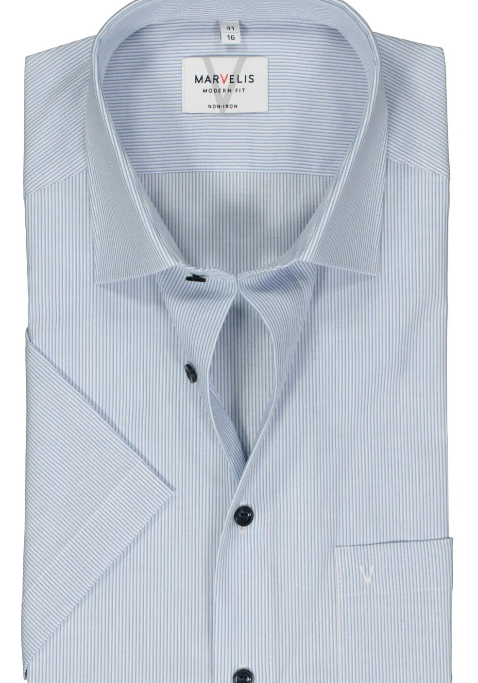 MARVELIS modern fit overhemd, korte mouw, popeline, lichtblauw gestreept