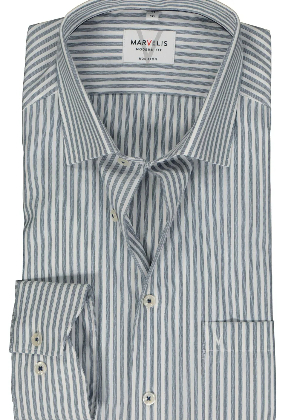 MARVELIS modern fit overhemd, mouwlengte 7, popeline, donkerblauw gestreept