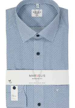 MARVELIS modern fit overhemd, mouwlengte 7, popeline, lichtblauw dessin