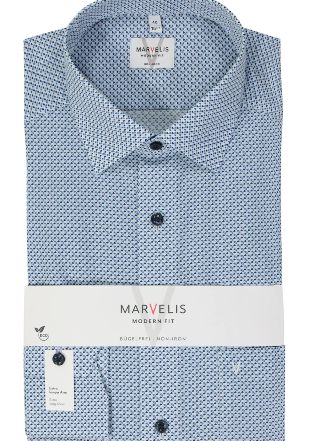 MARVELIS modern fit overhemd, mouwlengte 7, popeline, lichtblauw dessin