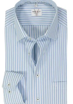 MARVELIS modern fit overhemd, mouwlengte 7, popeline, lichtblauw gestreept