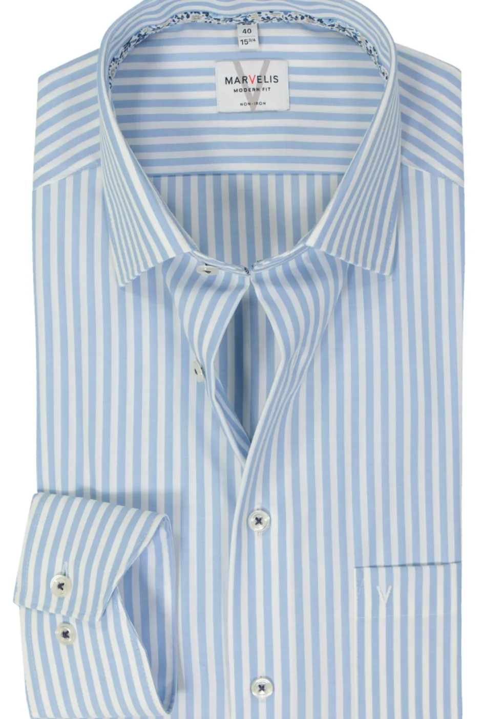 MARVELIS modern fit overhemd, mouwlengte 7, popeline, lichtblauw gestreept