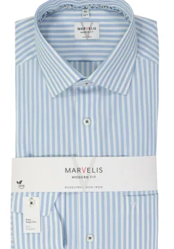 MARVELIS modern fit overhemd, mouwlengte 7, popeline, lichtblauw gestreept