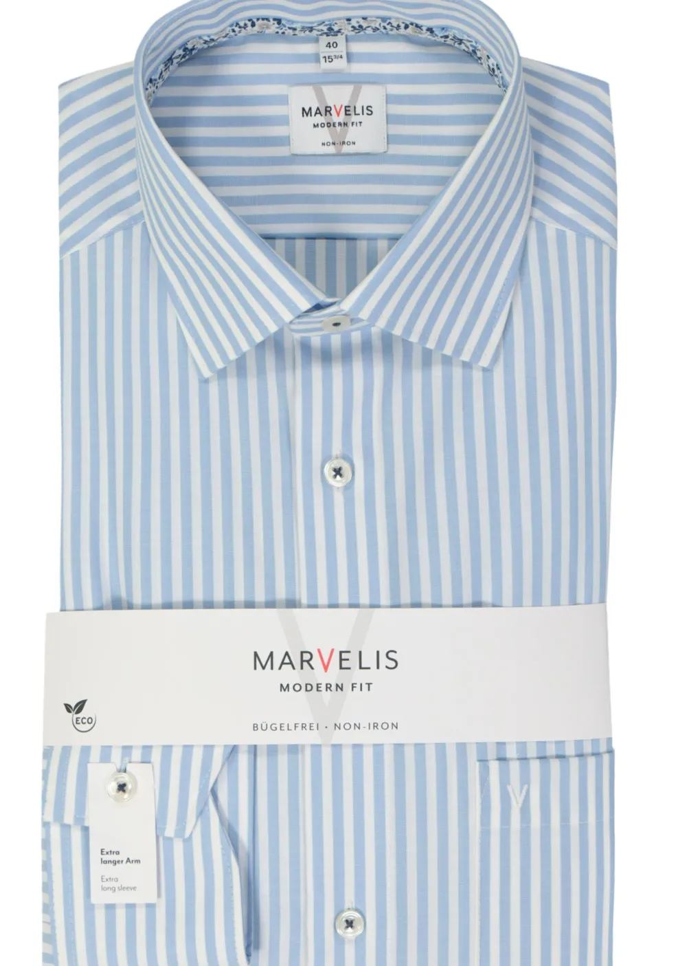 MARVELIS modern fit overhemd, mouwlengte 7, popeline, lichtblauw gestreept