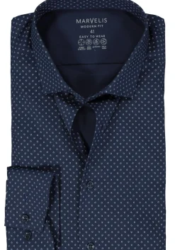 MARVELIS modern fit overhemd, popeline, donkerblauw dessin
