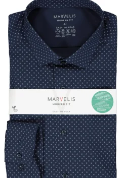 MARVELIS modern fit overhemd, popeline, donkerblauw dessin