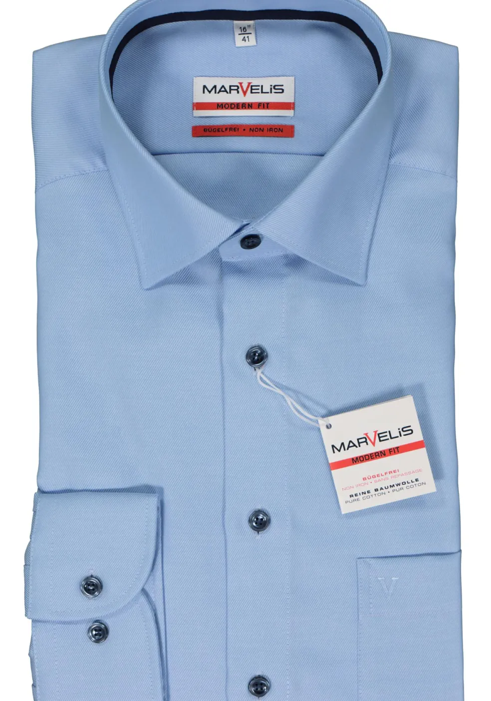 MARVELIS modern fit overhemd, twill, lichtblauw