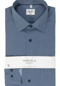 MARVELIS modern fit overhemd, fil a fil, nachtblauw