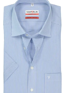 MARVELIS modern fit overhemd, korte mouw, blauw-wit gestreept