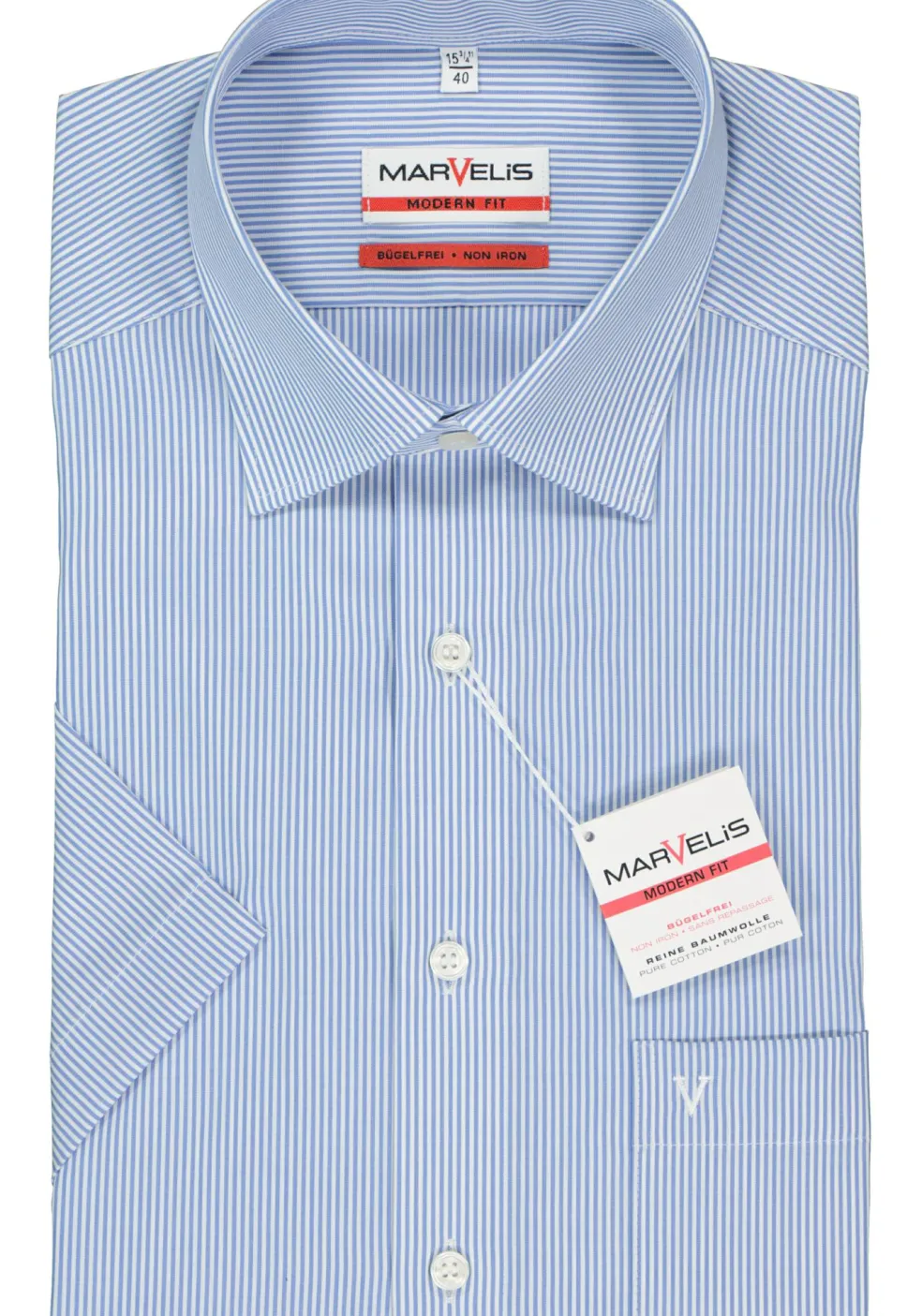 MARVELIS modern fit overhemd, korte mouw, blauw-wit gestreept