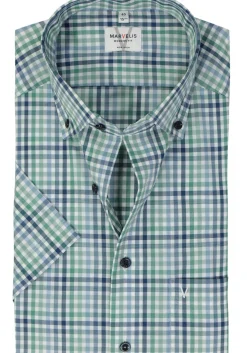 MARVELIS modern fit overhemd, korte mouw, popeline, groen geruit