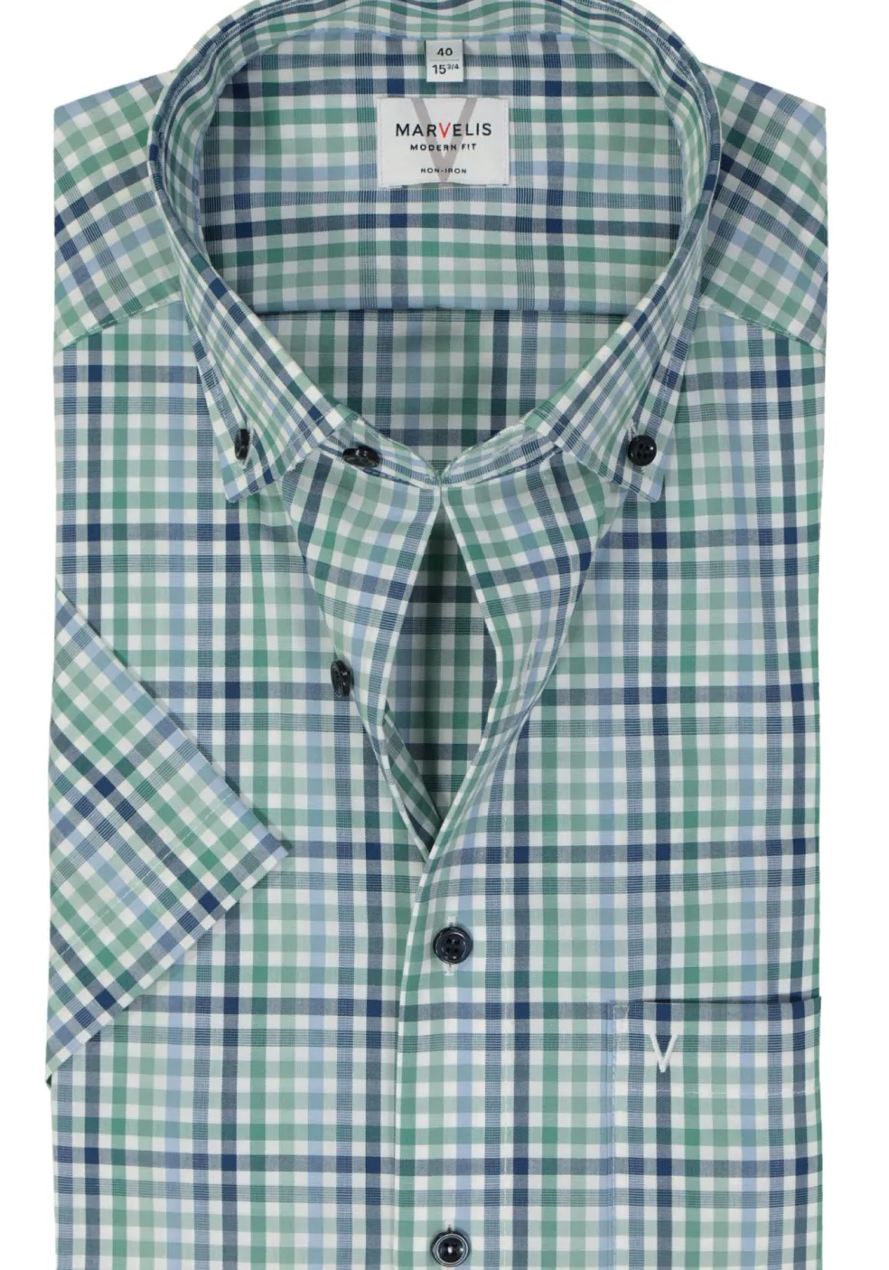 MARVELIS modern fit overhemd, korte mouw, popeline, groen geruit