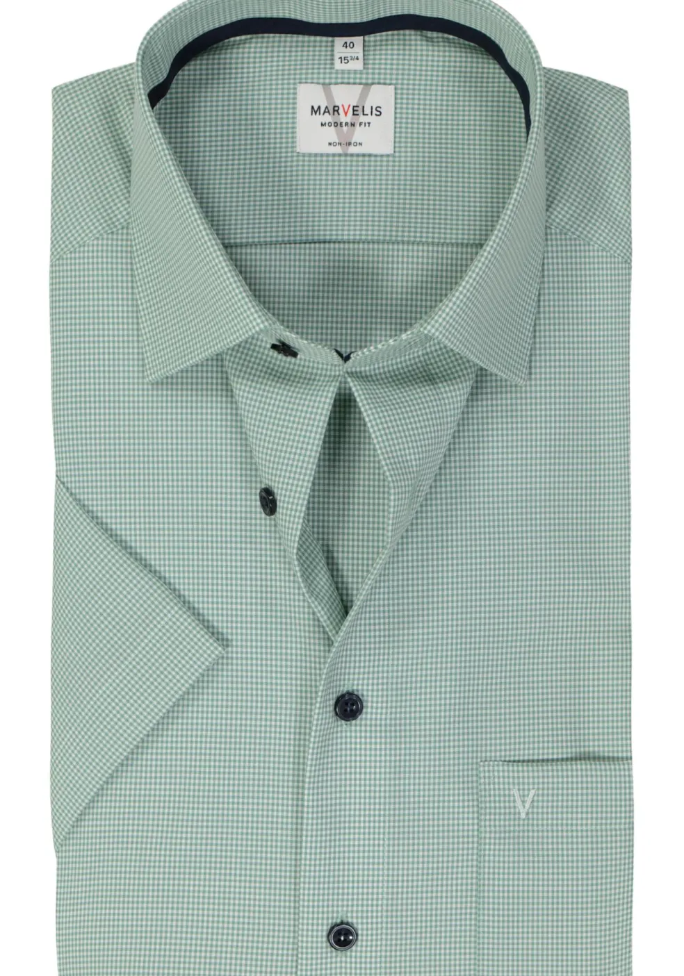 MARVELIS modern fit overhemd, korte mouw, popeline, kristalgroen geruit