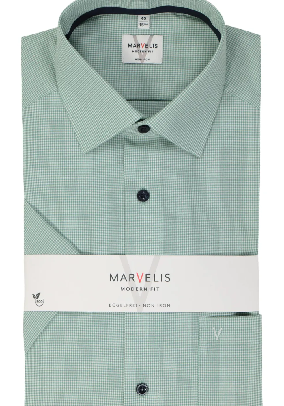 MARVELIS modern fit overhemd, korte mouw, popeline, kristalgroen geruit