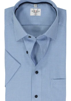MARVELIS modern fit overhemd, korte mouw, popeline, lichtblauw geruit