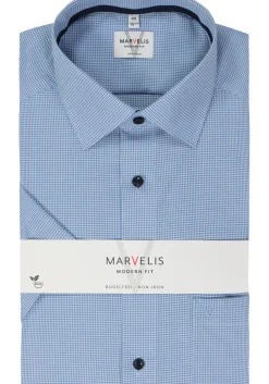 MARVELIS modern fit overhemd, korte mouw, popeline, lichtblauw geruit