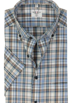 MARVELIS modern fit overhemd, korte mouw, popeline, lichtbruin geruit
