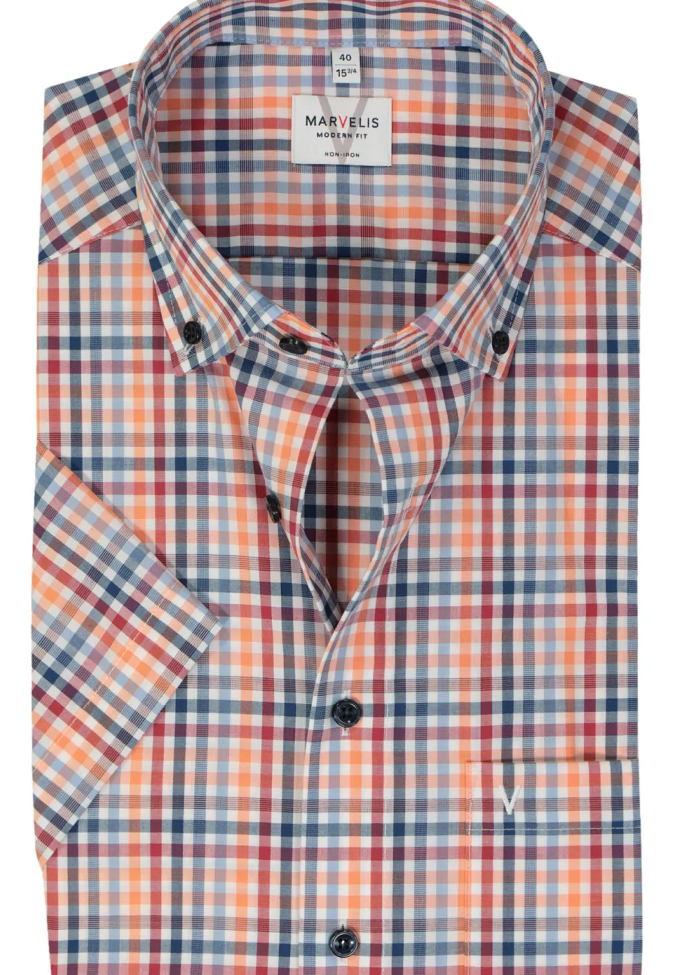 MARVELIS modern fit overhemd, korte mouw, popeline, rood geruit